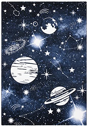 SAFAVIEH Carousel Kids Collection Area Rug - 6'7" x 9', Dark Blue & Light Blue, Non-Shedding & Easy Care, Ideal for High Traffic Areas for Boys & Girls in Playroom, Nursery, Bedroom (CRK122M)