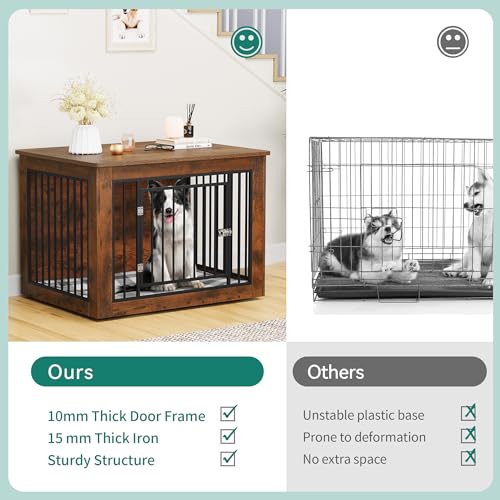 38" Dog Crate Furniture 2-in-1 Iron-Wood Fusion up to 60 lb, view 3