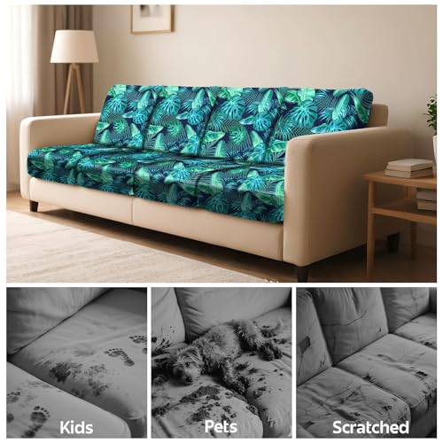 8Pcs Patio Cushion Covers Stretch Outdoor Couch Cushions Slipcovers Replacement Washable Furniture Protector with Elastic Bottom Sofa Chair Seat Cover, Palm Leaves