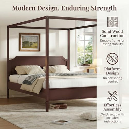 Modern Wooden Canopy Bed Frame with Headboard, view 4