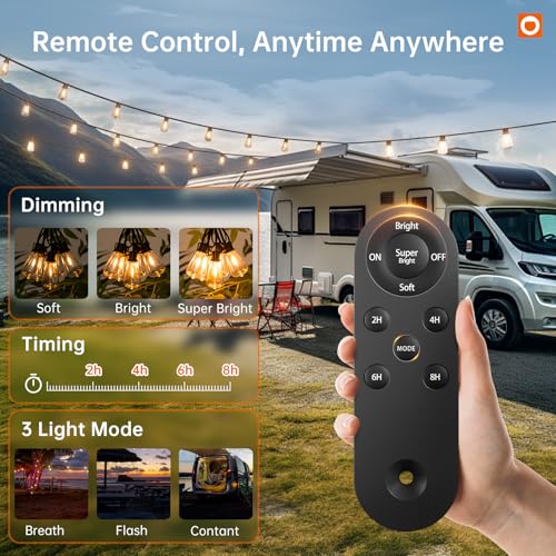 78FT(72+6) Solar String Lights Outdoor, Waterproof Solar Powered Outside Lights with Remote & USB Port, ST38 LED Shatterproof Bulbs, Dimmable Solar Light for Camping Backyard Porch