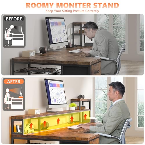EnHomee71 L Shaped Computer Desk with Drawers,Printer Shelf for Home Office, view 7
