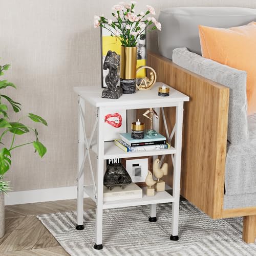 End Side Table Night Stand,X-Design with Storage Shelf for Bedroom,Living Room,White