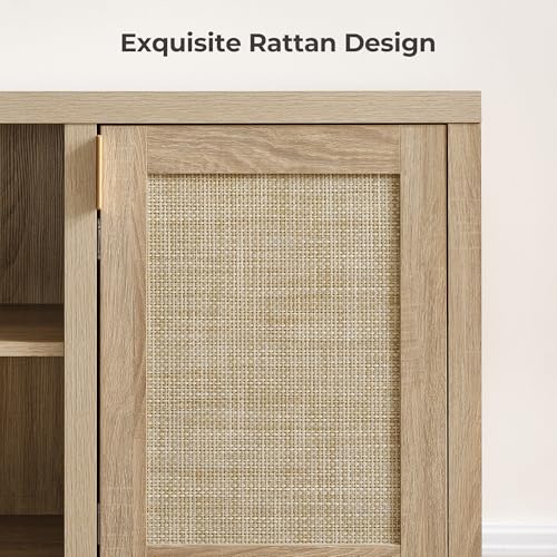Rattan TV Stand for Living Room - 26" Tall TV Console Cabinet with Storage and Adjustable Shelf, Boho Entertainment Center, 59" Media Console for 50, 55, 65 Inch TV, Light Oak