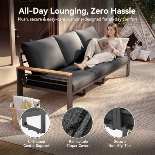 Patio Furniture Set, 5 Piece Aluminum Patio Sets with 5" Thicken & Washable Cushion, Waterproof Outdoor Furniture with Coffee Table, Outdoor Couch Sectional for Backyard, Porch and Garden