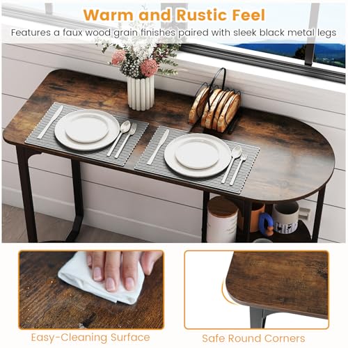 3-Piece Dining Table Set, Wooden Industrial Kitchen Table and 2 Stools with 2-Tier Storage Shelves and Metal Frame, Space Saving Dinette Set for Living Room, Breakfast Nook, Rustic Brown