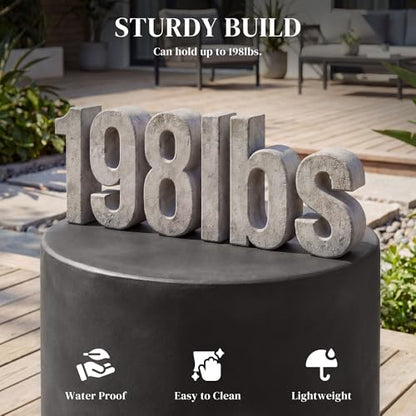 Outdoor Side Table, Round Small End Table with Concrete Finish for Indoor, Patio, Backyard, Pool, Porch, Garden, Lawn, Dark Gray