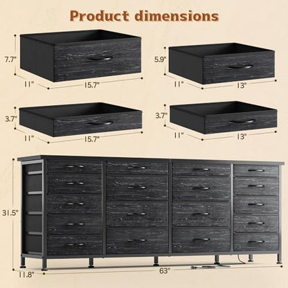 63" W Dresser for Bedroom, 18 Fabric Drawers, LED & Charging, view 4