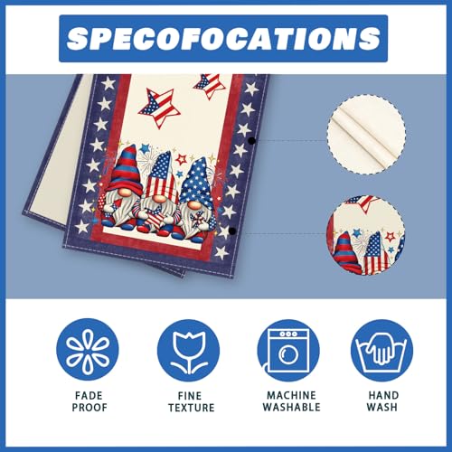 Gnome Stars Patriotic America Memorial Day 4th of July Table Runner Table Decoration for Party Home Kitchen Dining Holiday Decor 13x72 Inch