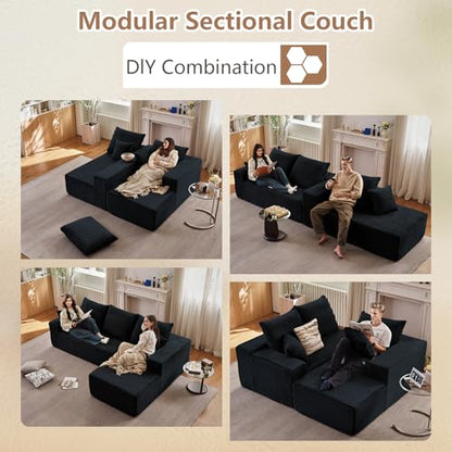 Sectional Couches for Living Room Cloud Couch Sofa with L-Shape Couch in a Box Upholstered Boneless Couchs Modern Modular Sectional Couch with Chaise(Black,3 Seater-Right-Facing Chaise-96)