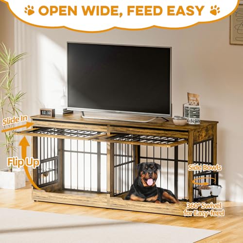 78" Double Dog Crate Furniture with Divider, view 3