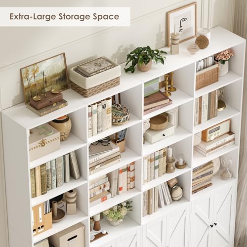 72.8" Large Bookshelf, Farmhouse Bookshelf with 8 Doors, White, view 7