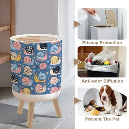 Small Trash Can with Lid Snails Seamless Summer Nursery Colorful Trending Colors Hand 1.8 Gallon/7L Garbage Can Waste Bin with Press Top Lid Legs Waste Basket for Bathroom Kitchen Bedroom