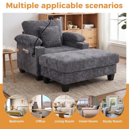 Chaise Lounge Chair with Phone Holder & Adjustable Backrest, view 7