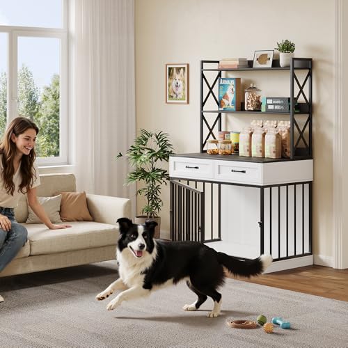 42”×65.4”Dog Crate Furniture, Pet Cage with Storage Drawers & Shelves, view 5