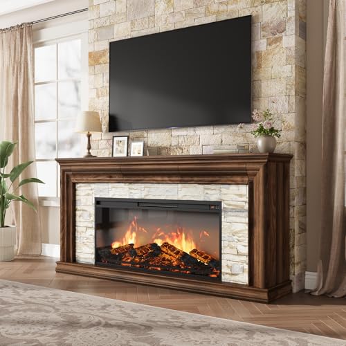 70" Fireplace TV Stand Up to 80" TVs, 42" Modern Electric Fireplace with Mantel, view 3