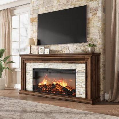 70" Fireplace TV Stand Up to 80" TVs, 42" Modern Electric Fireplace with Mantel, view 3