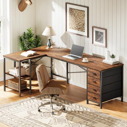 55 Inch L Shaped Desk with Fabric Drawers, view 8