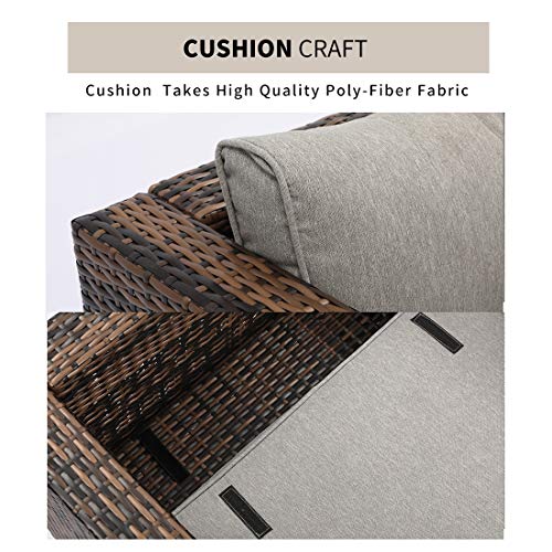 Outdoor Single Chairs All Weather Handwoven Mottlewood Brown Rattan w Warm Grey Cushion w Pillow for Garden, Poolside, Backyard