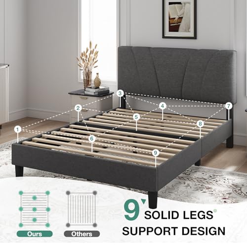 Queen Size Bed Frame Upholstered Queen Bed Frame with 3-Height Adjustable, view 5