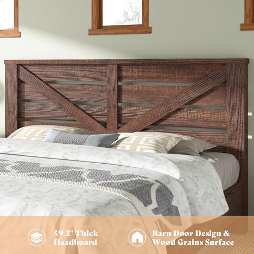 Farmhouse Queen Size Bed Frame with 49" Barn Door Headboard, Brown, view 6
