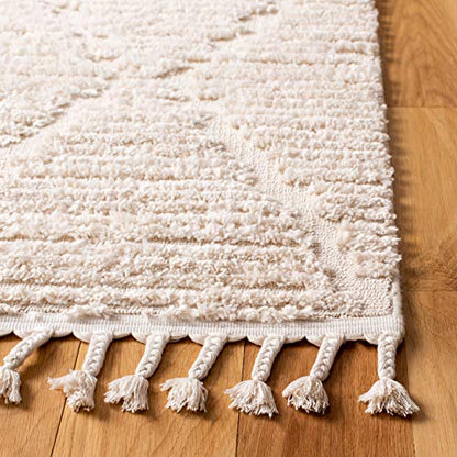 SAFAVIEH Area Rug 8x10 - Marrakesh Collection - Large - Beige, Moroccan Trellis Design with Tassel Detail, Non-Shedding & Easy to Clean, Ideal for Living Room, Bedroom, Dining Space (MRK517C)