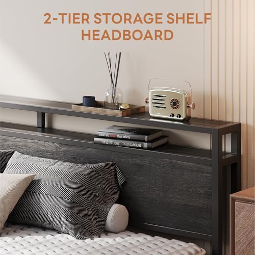 King bed frame with storage shelf, view 4