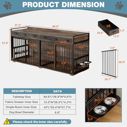 86.6" Double Dog Crate Furniture for 2 Dogs, view 3