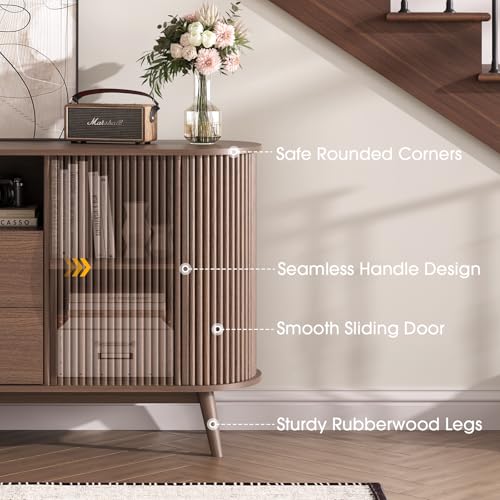 Walnut Sideboard Buffet Cabinet with Storage for Dining Room，63", view 5