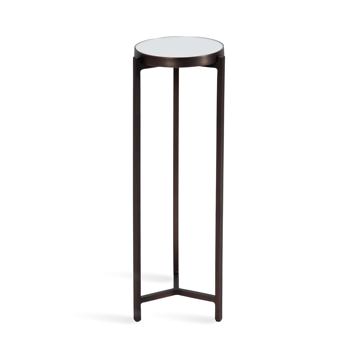 Aguilar Modern Mirrored Round Drink Table; 9 x 9 x 23; Bronze; Metal Accent Table with Mirrored Tabletop for Use as Small Plant Stand