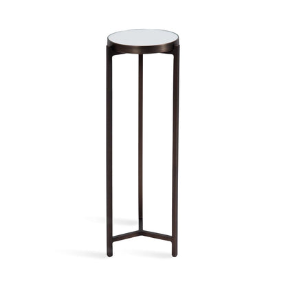 Aguilar Modern Mirrored Round Drink Table; 9 x 9 x 23; Bronze; Metal Accent Table with Mirrored Tabletop for Use as Small Plant Stand