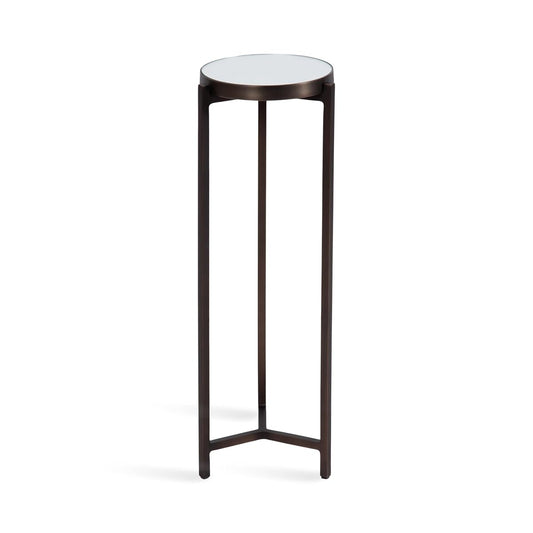 Aguilar Modern Mirrored Round Drink Table; 9 x 9 x 23; Bronze; Metal Accent Table with Mirrored Tabletop for Use as Small Plant Stand