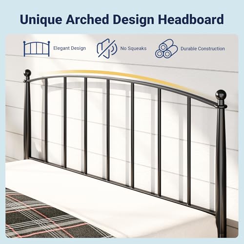 Metal Full Size Platform Bed Frame, 37'' Tall Footboard, Black, view 6
