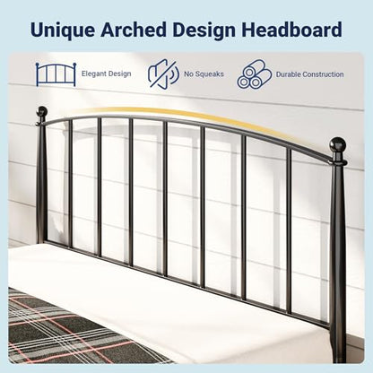 Metal Full Size Platform Bed Frame, 37'' Tall Footboard, Black, view 6