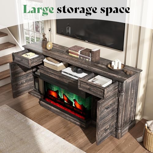 75" Fireplace TV Stand with LED Flame Entertainment Center, view 5