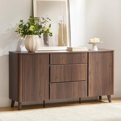 CHITA 62" Fluted Sideboard Buffet Cabinet with 3 Drawers, Walnut, view 2