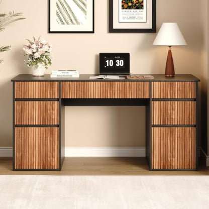 Desk with Drawers, 58 Inch Executive Office Desk with File Drawer, Black, view 8