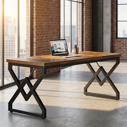 63" W Executive Desk, Extra Sturdy Thickened Wooden Workstation Study Desk Computer Desk Large Home Office Writing Desk for Home Office