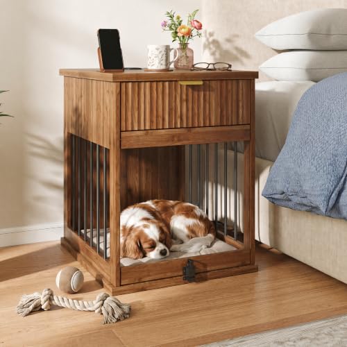 Dog Crate End Side Table with Charging Station, Lockable Door and Drawer, view 7