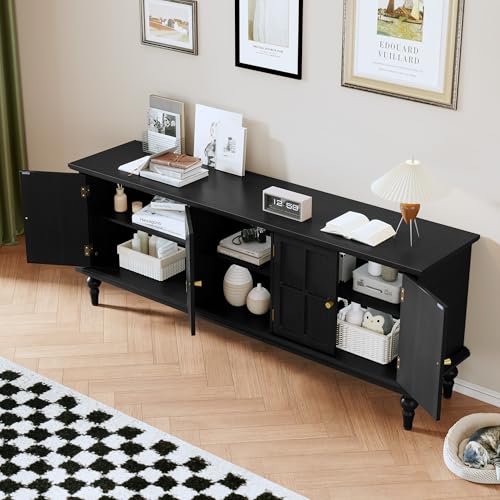 67" Mid Century Modern TV Stand with Window Design, Black, view 8