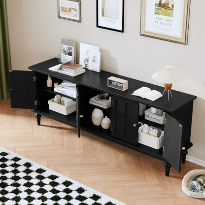 67" Mid Century Modern TV Stand with Window Design, Black, view 8