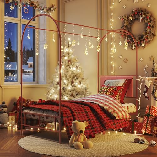 Twin Canopy Bed Frame with Upholstered Headboard, view 8