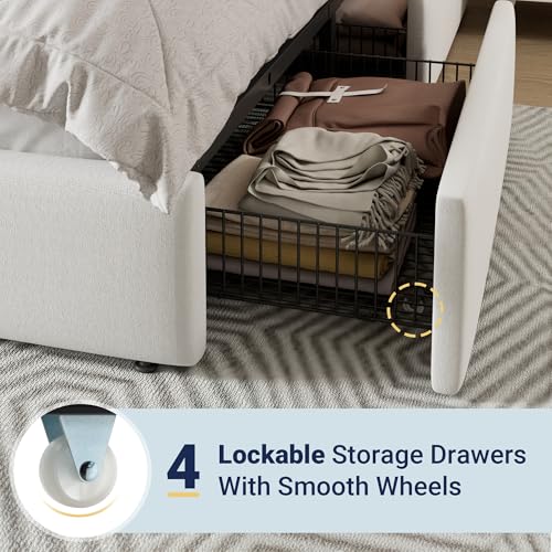 Modern King Size Platform Bed Frame with 4 Storage Drawers, view 6