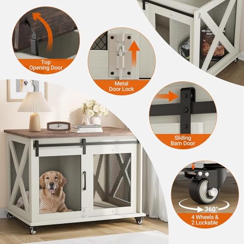 37'' Dog Crate Furniture, Flip Top Dog Kennel with Sliding Barn Door, view 5