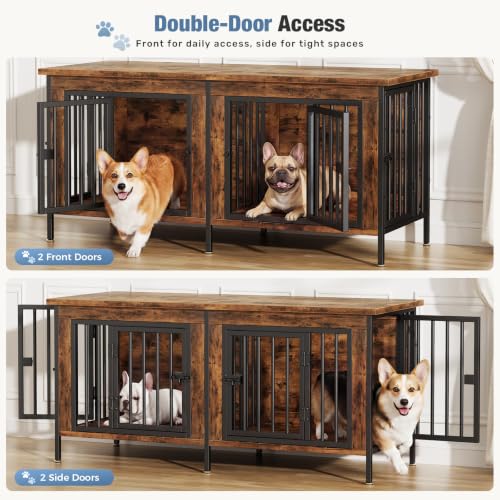 54" Dog Crate Furniture for 2 Dogs with Divider, Brown, view 3