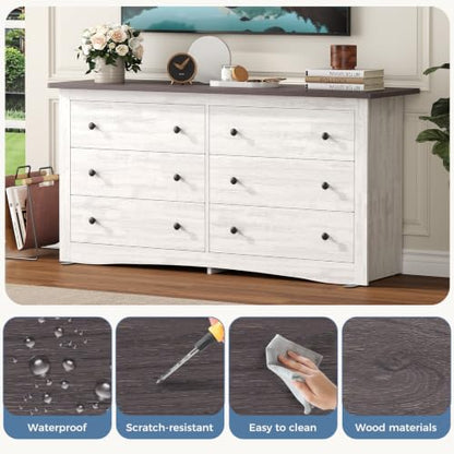 6-Drawer Storage Cabinet, 59" Wide Modern Chest of Drawers, White, view 6