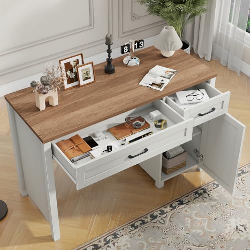 Farmhouse 47" Executive Desk, Computer Desk with Drawers and Cabinet, Workstation Computer Desk for Home Office and Study.