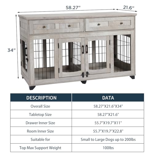 2 Rooms Dog Crate Furniture for Big Breed, view 3