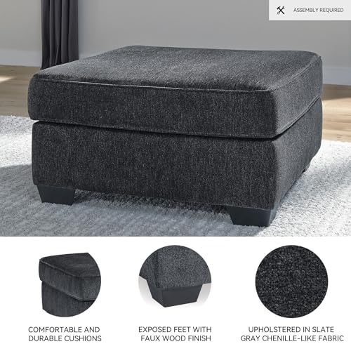 Signature Design by Ashley Altari Oversized Accent Ottoman, Large Gray Square Footstool, Contemporary Chenille Fabric Coffee Table Design, Slate