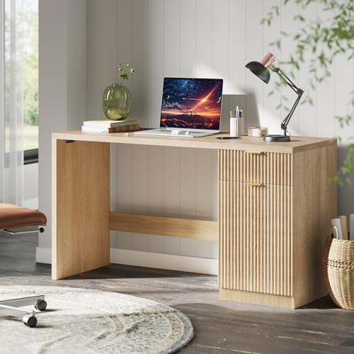 Fluted Executive Desk with Drawers, 60" Modern Home Office Desk, view 2